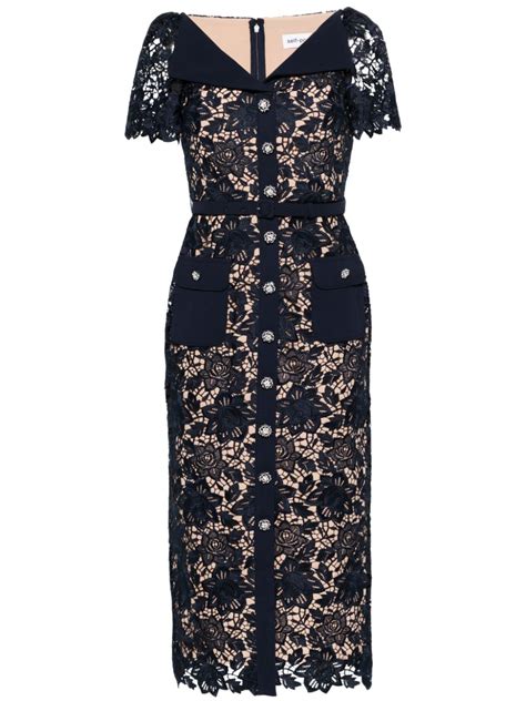 Self Portrait Guipure Lace Midi Dress Blue FARFETCH