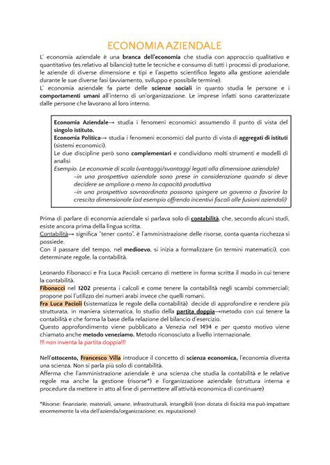 Economia Aziendale Appunti Presi A Lezione Integrati Con Slide Messe