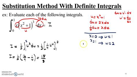 Substitution Method With Definite Integrals Youtube