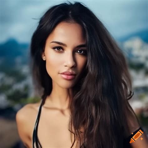 Portrait Of A Beautiful French Girl With Dark Long Hair On Craiyon