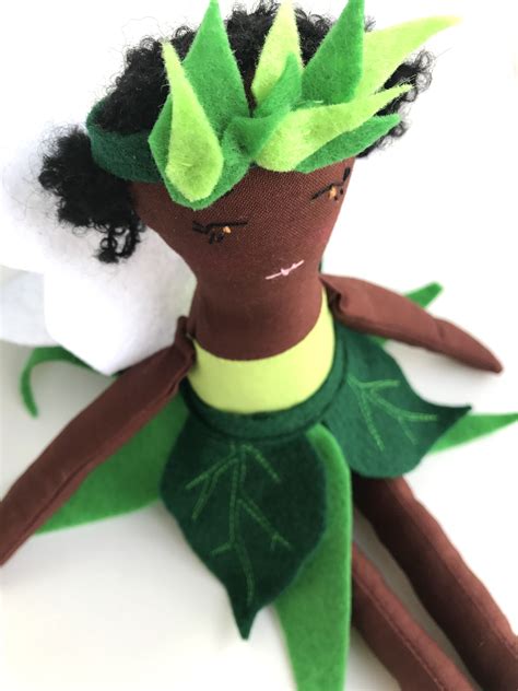 Green Garden Fairy African American Doll Black Doll Cloth Doll