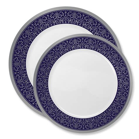 Blue Silver Majestic Plastic Plates Dinner And Salad Plastic Plate