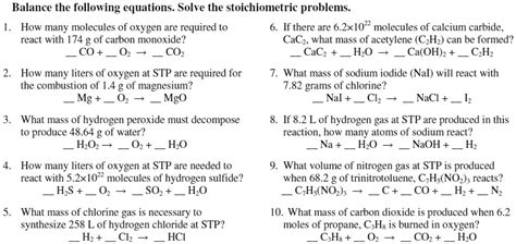 SOLVED Balance The Following Equations Solve The Stoichiometric