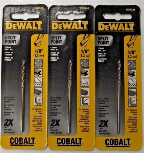 DEWALT DW1208 1 8 Cobalt Split Point Twist Drill Bits 3PKS 28874017290