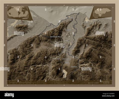 Cortes Departamento De Honduras Mapa De Altura Coloreado En Tonos