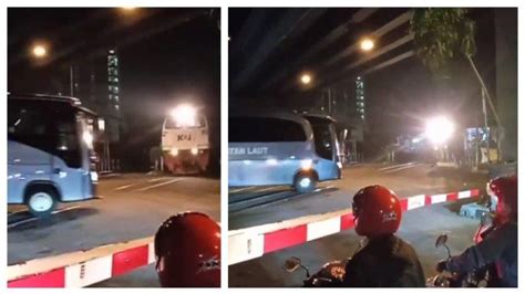 Viral 2 Bus TNI AL Nekat Terobos Palang Pintu Rel Kereta Api Sampai