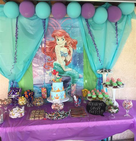 Annaliyas Little Mermaid Candy Table Mermaid Birthday Party Mermaid Theme Party Ariel