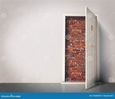 Open Door Entry Blocked With Brick Wall 3D Illustration Stock