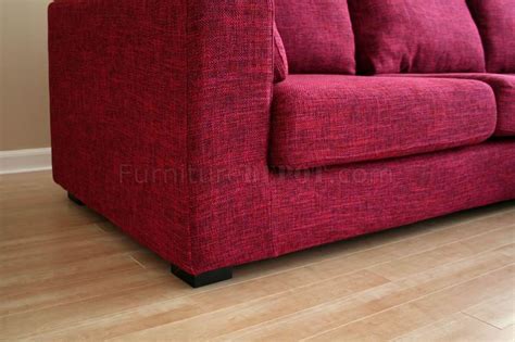 Twill Fabric Sectional Sofa in Burgundy