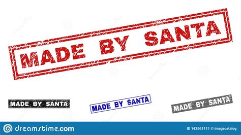 Grunge Made By Santa Scratched Rectangle Stamps Stock Vector