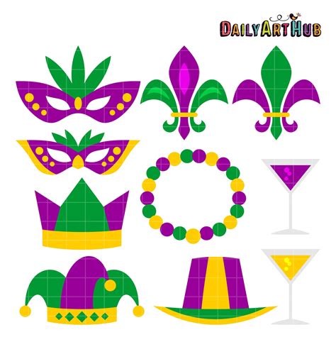 Free Mardi Gras Clip Art Set Mardi Gras Crafts Mardi Gras Svg Mardi