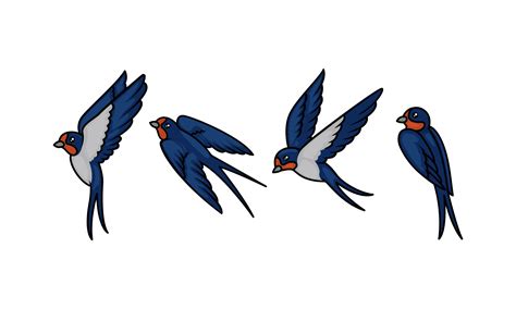 Set Of Minimalist Swallow Bird Cartoon Graphic By Guavanaboy Creative