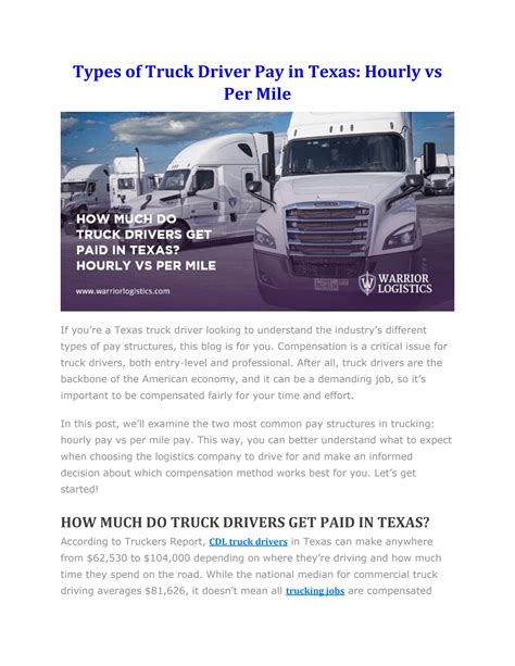 Types Of Truck Driver Pay In Texas Hourly Vs Per Mile By Warrior Logistics Issuu