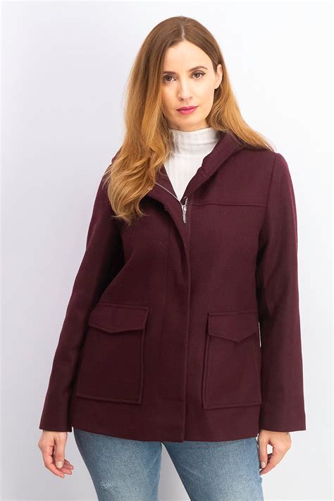 Buy Primark Women Regular Fit Belted Hooded Jacket Burgundy Online