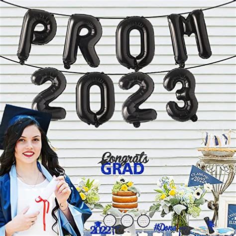 Prom 2023 Balloons Banner Black 16 Inch Prom Letter Mylar Balloons Prom