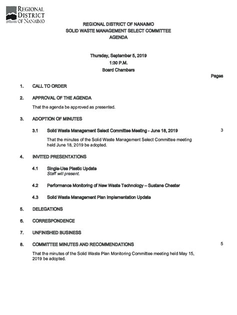 Fillable Online Solid Waste Management Select Committee Agenda Fax