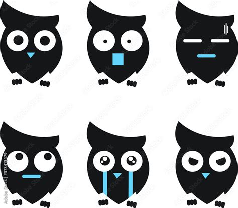 Set of Cute Owl Emoji Vector Illustration for Icon, Emoji, and Symbol ...