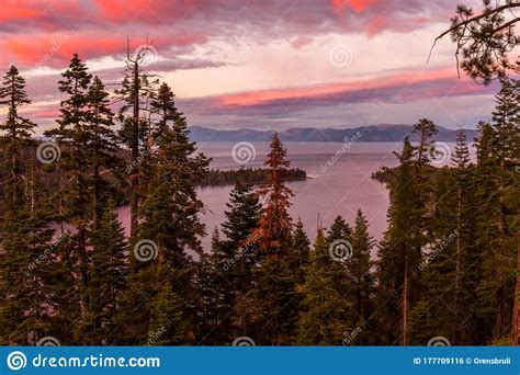 Sunset Over Emerald Bay Seen From Inspiration Point In Lake Tahoe Stock