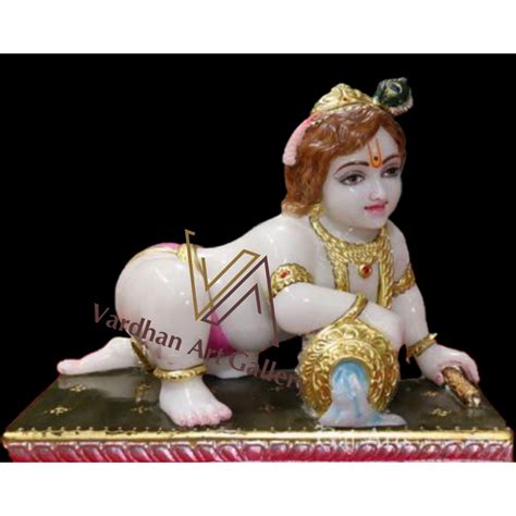 Painted Hindu Marble Makhan Chor Krishna Statue For Home Size