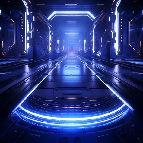 Premium Photo Futuristic Scifi Tunnel Corridor With Glowing Lights 3d