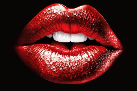 Hermosos Labios Femeninos Rojos Brillantes Con Vetas Blancas Creadas