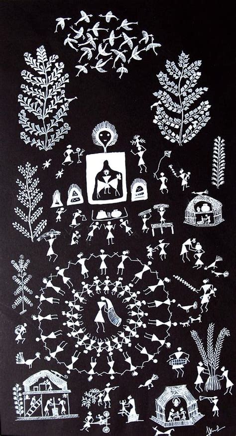 Ancient Warli Arts On Handmade Paper Painting By Harpreet Kaur Punn