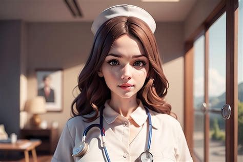 Premium Ai Image A Nurse With A Stethoscope Around Her Neck Stands In Front Of A Window