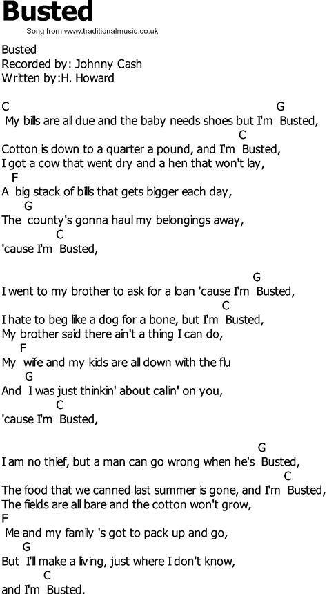 Old Country song lyrics with chords - Busted