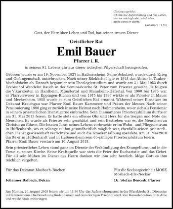 Traueranzeigen Von Emil Bauer Trauerportal Ihrer Tageszeitung