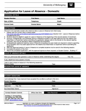 Fillable Online Uow Edu Application Form For Leave Of Absence Uow Edu