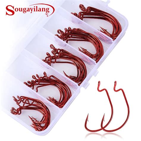 Sougayilang Pcs High Carbon Steel Red Fishing Hooks Crank Fishhook