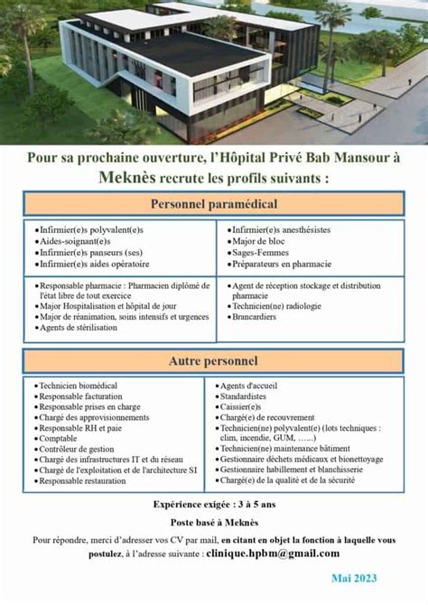 L Hôpital Privé Bab Mansour recrute pour sa Prochaine Ouverture à