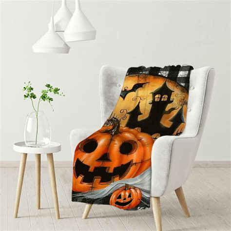 Ulloord Halloween Throw Blankets Ghost Pumpkin Witches Hat Soft Fleece