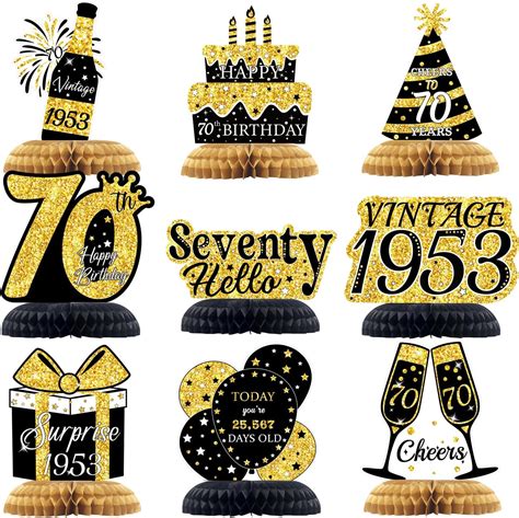 Litaus Black Gold 70th Birthday Decorations Honeycomb Centerpieces For Table Pack