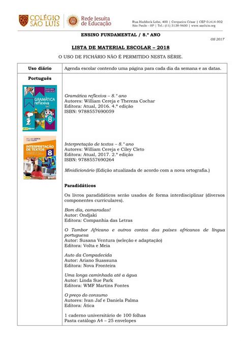 PDF LISTA DE MATERIAL ESCOLAR 2018 ANO EF pdf PDF fileGramática