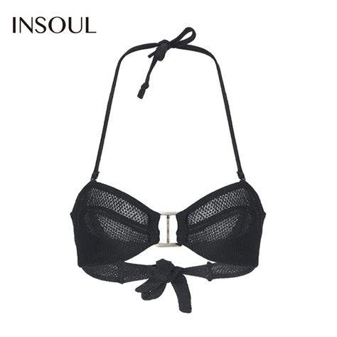 Insoul 2017 New Fashion Women Black Sexy Push Up Lace Wireless Halter