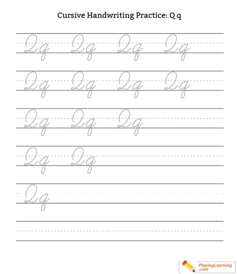 Cursive Handwriting Practice Letter Q | Free Cursive Handwriting ...