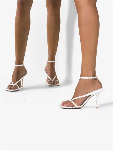 Bottega Veneta Leather Square Toe 90mm Strappy Sandals In White Lyst