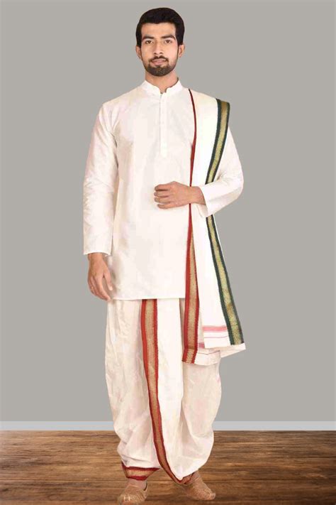 Woven Silk Dhoti Embroidered Kurta Combo In White Ucchal Fashion