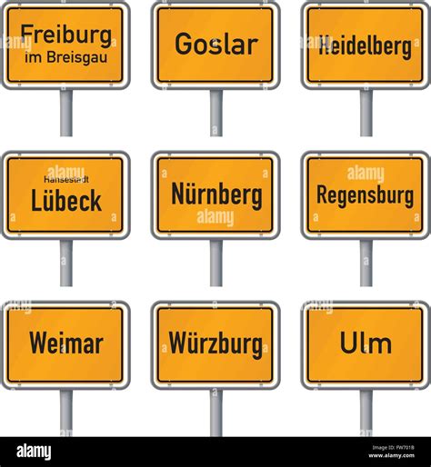 City Limits Signs Of Germany S Most Visited Historic Cities Isolated On