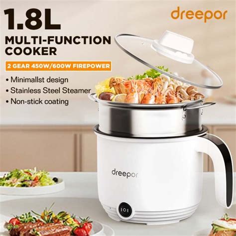 Dreepor Rice Cooker Small 1.8L Multi Electric Hot Pot Cooker non-stick ...