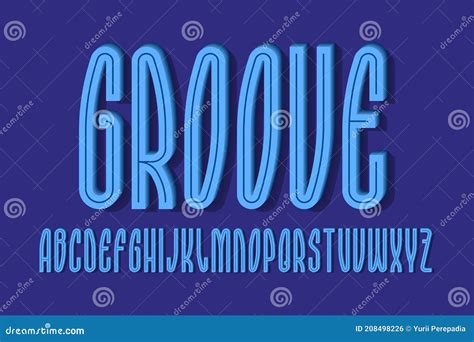 Volumetric Alphabet Of High Blue Letters With Middle Groove 3d Display Font Stock Vector