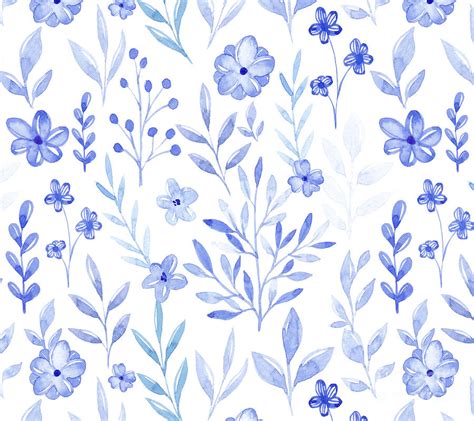 Monochromatic Water Color Blue Flower Floral Background Digital Art by ...