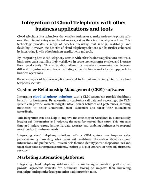 Ppt Integration Of Cloud Telephony With Other Business Applications