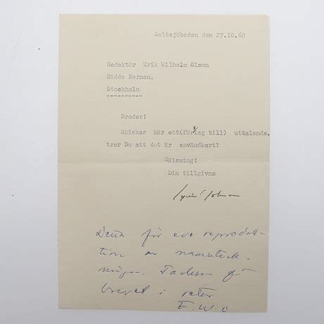 TYPEWRITTEN LETTER HAND SIGNED BY EYVIND JOHNSON Books Maps