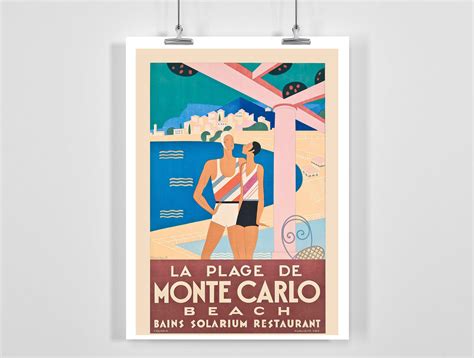 Monte Carlo French Riviera Monaco Vintage Travel Poster Etsy