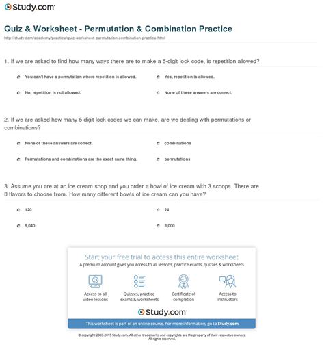 Permutation Or Combination Worksheet