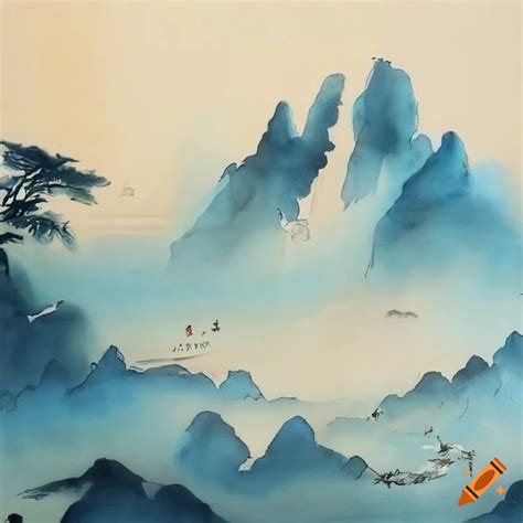 Chinese Ink Painting Of A Mountain On Craiyon