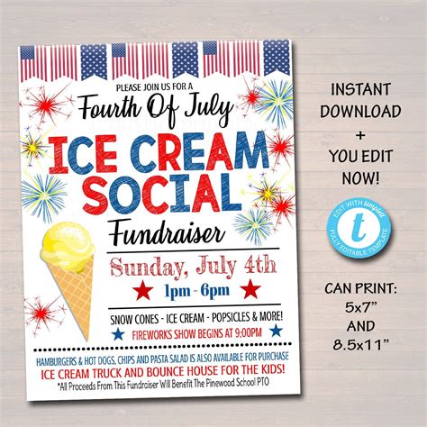 Editable Patriotic Ice Cream Social Block Party Invite Etsy Block