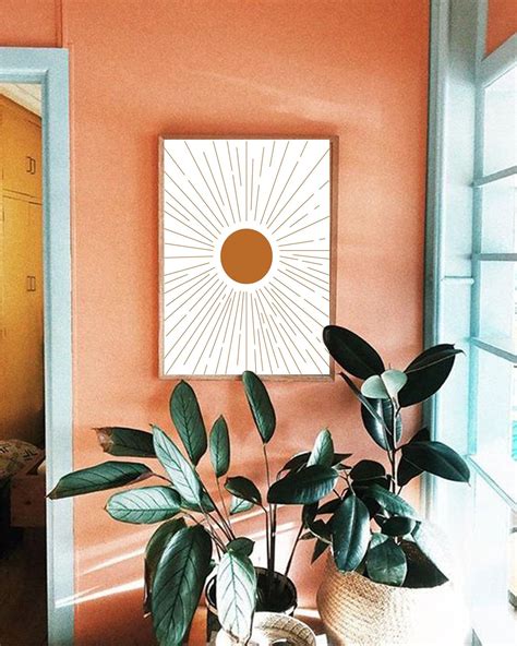 Abstract Sunrise Mid Century Modern Wall Art Boho Living Etsy Boho